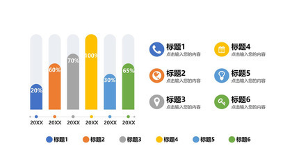 简洁清新柱形图年度数据百分比PPT图表模板