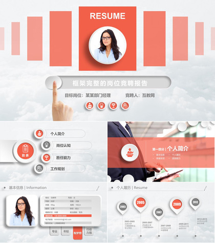 框架完整自我简介岗位竞聘报告PPT模板