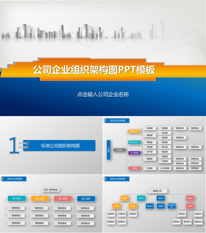 扁平化组织架构图组织结构PPT模板