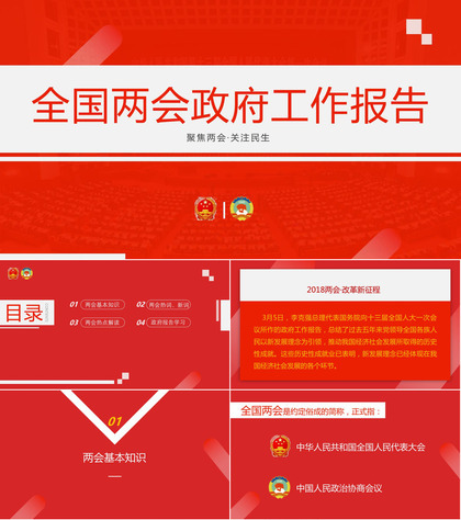 全国两会政府工作报告关注民生PPT模板