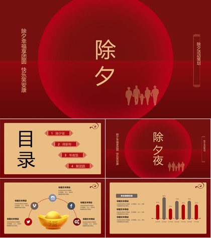 中国风除夕幸福团圆除夕节主题活动策划PPT模板