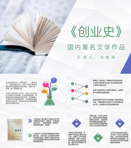 书籍分享之柳青代表作《创业史》名著导读赏析及好句摘抄PPT模板