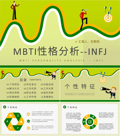 MBTI性格分析INFJ人格类型个性特征描述工作中的优势和劣势说明PPT模板