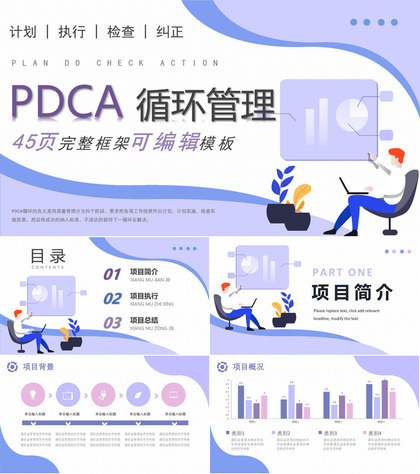 PDCA循环分析案例工作方法完整框架项目分析工作总结PPT模板