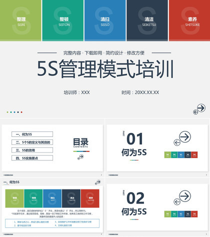 简约风5S管理模式培训生产车间现场作业规范PPT模板