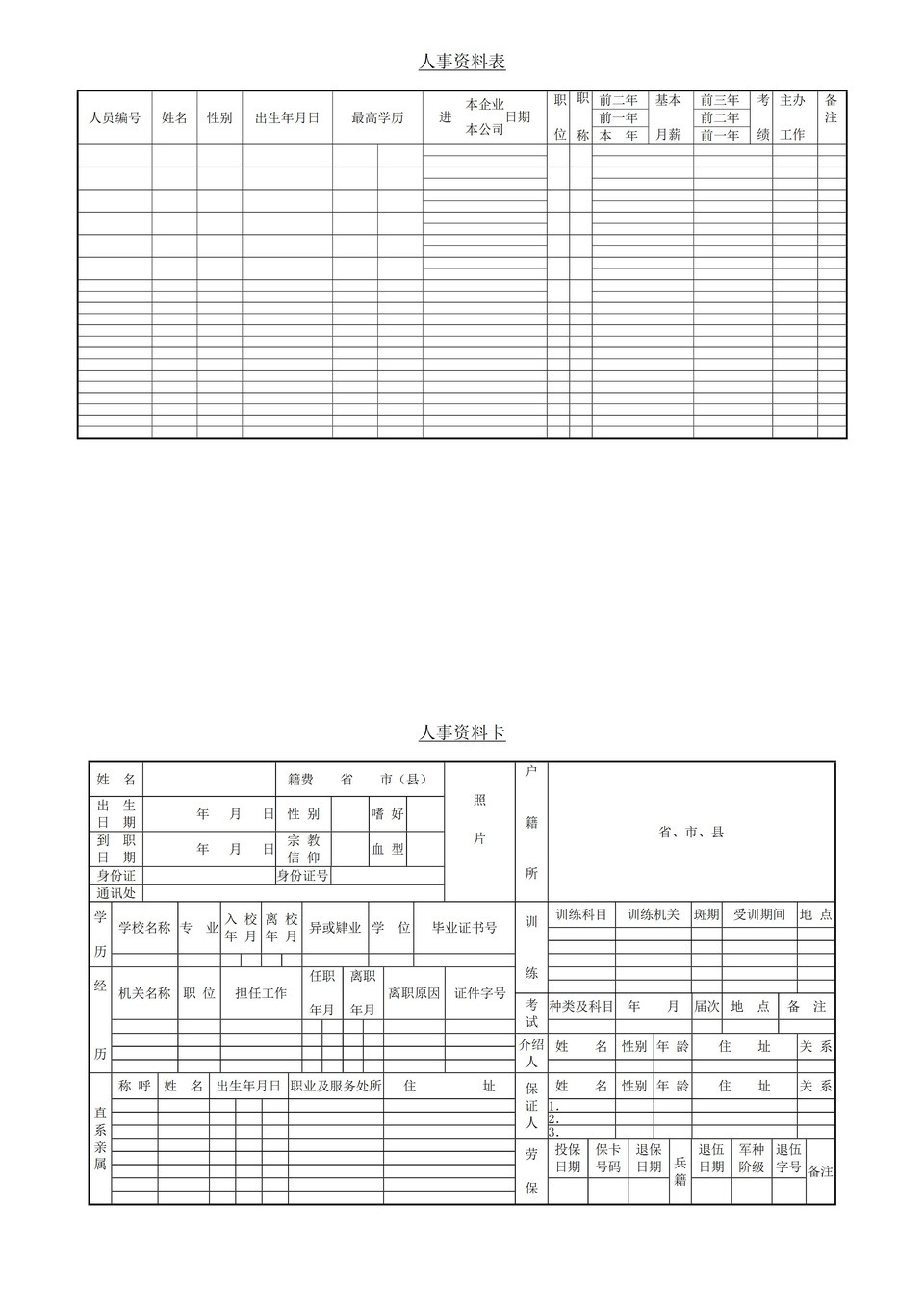 2020年企业员工人事资料登记表word模板-1