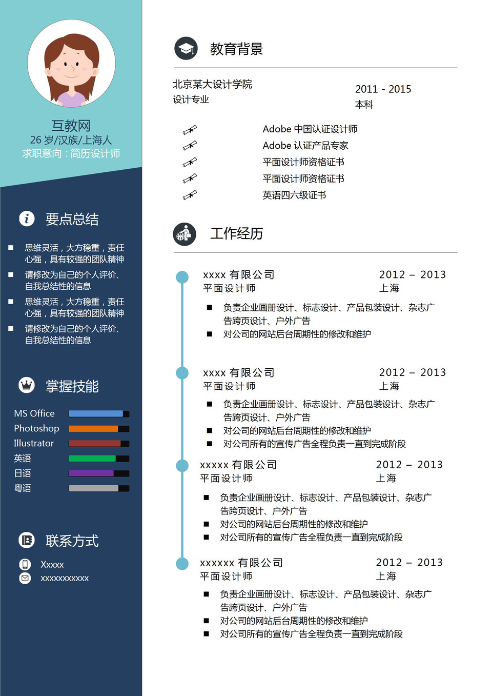 创意绿格时尚大气求职简历Word模板-1