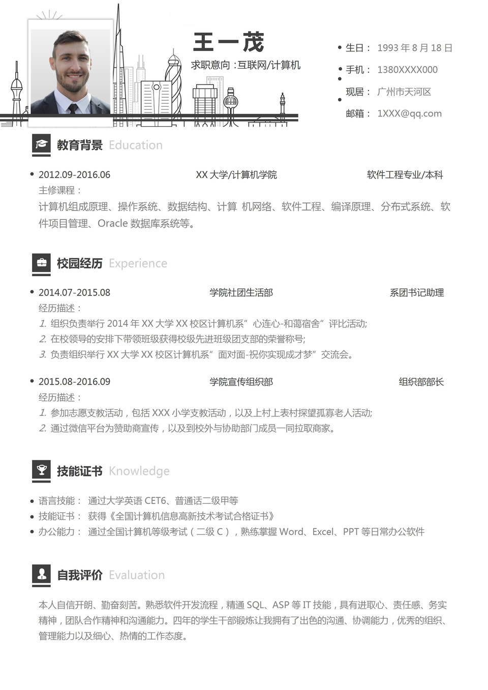 互联网计算机相关工作个人求职简历Word模板-1