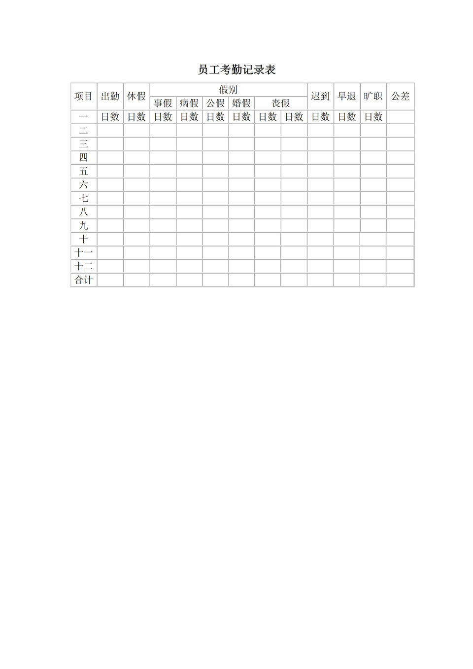 公司实用员工上班打卡考勤明细记录表word模板-1