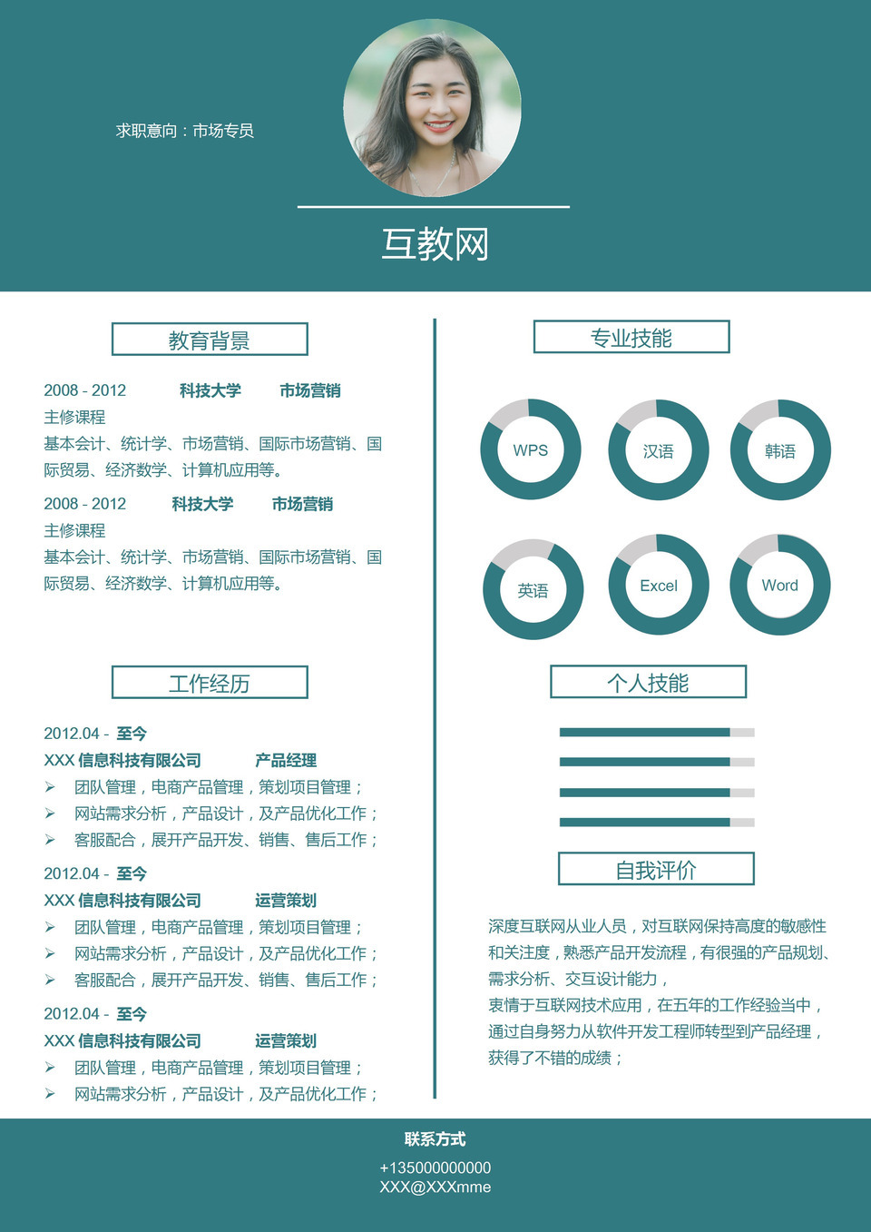 绿色稳重大气市场专员求职通用简历Word模板-1