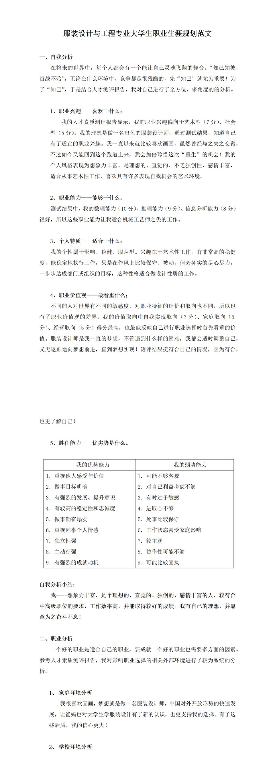 服装设计与工程专业大学生职业生涯规划书Word模板-1