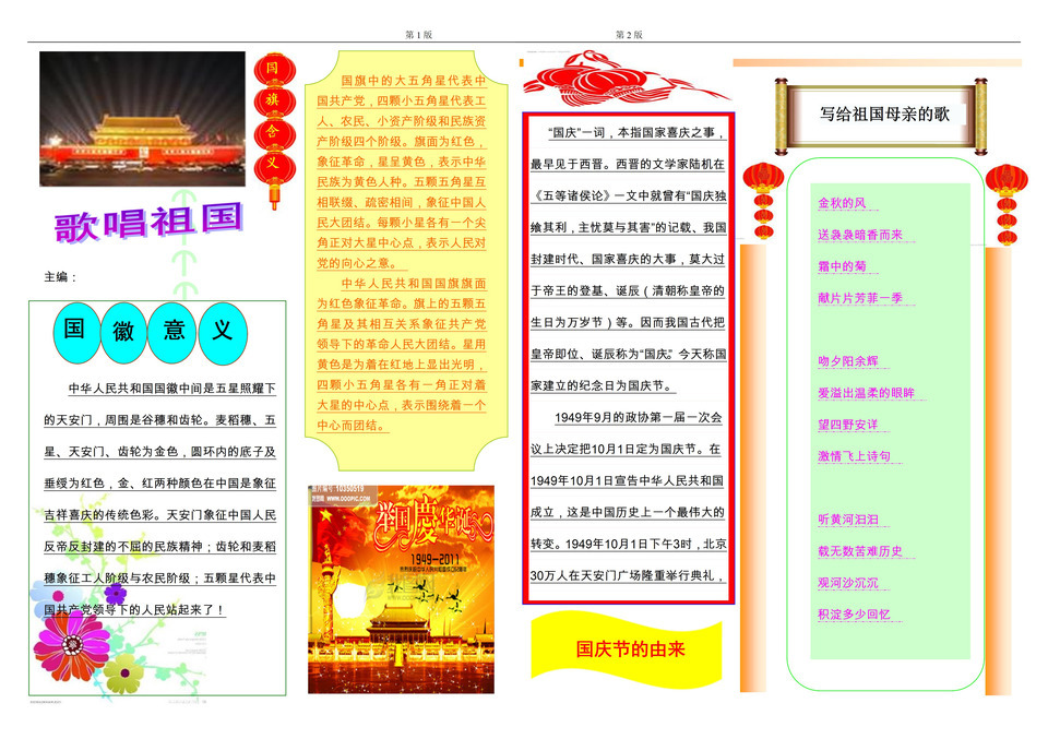 国庆节的由来节日小报手抄报Word模板-1