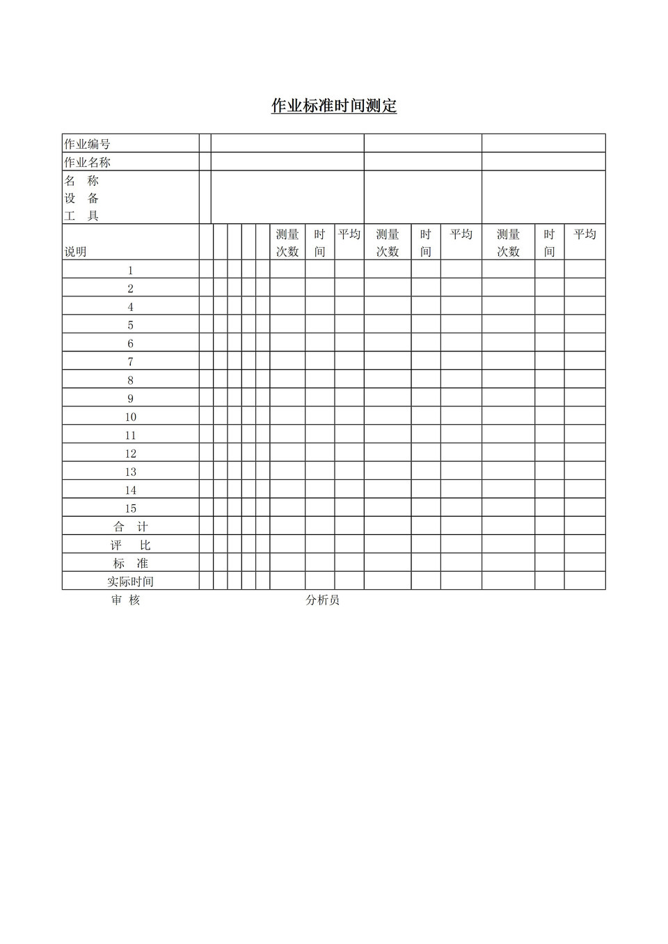 作业标准时间测定评比汇总审核表word模板-1