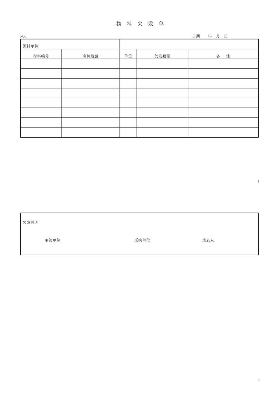 物料欠发数量采购统计登记详情单word模板-1