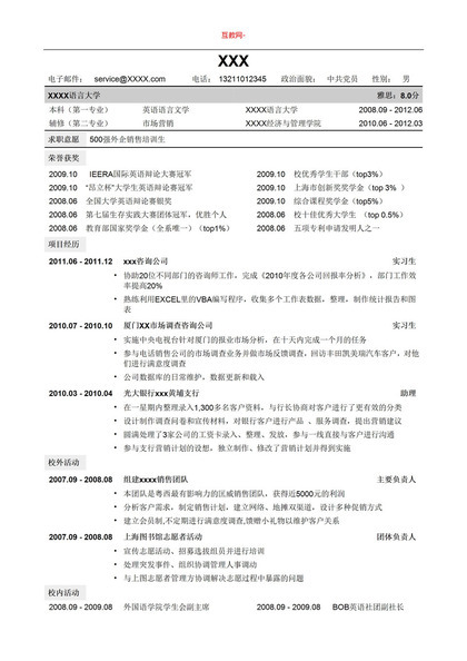 销售通用白色版个人求职招聘简历Word模板