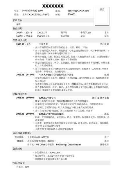 金融保险类岗位销售求职简历Word模板