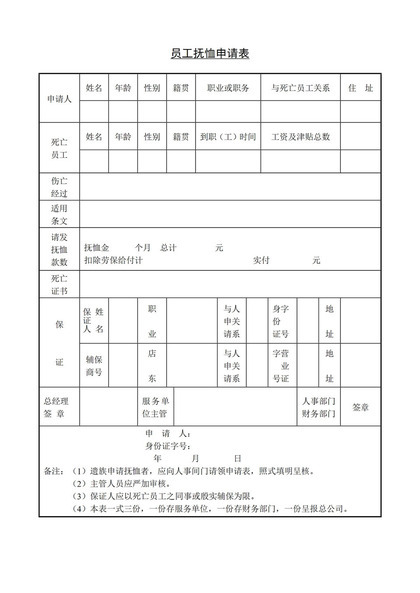 企业员工退休抚恤申请表Word模板