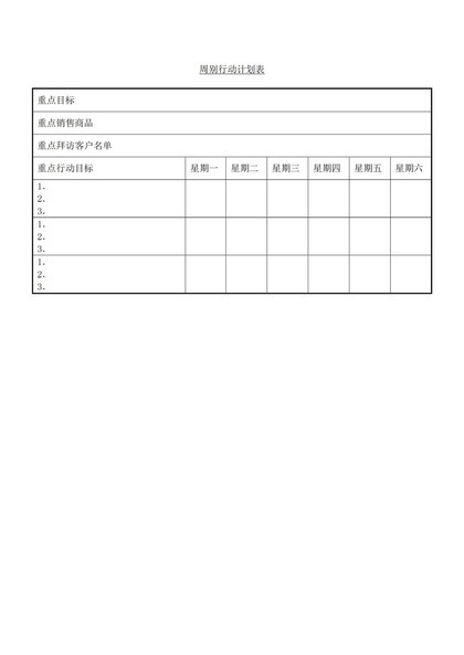 重点目标销售产品行动计划周别表word模板