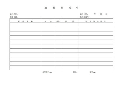 退料原因记录详情缴库单word模板