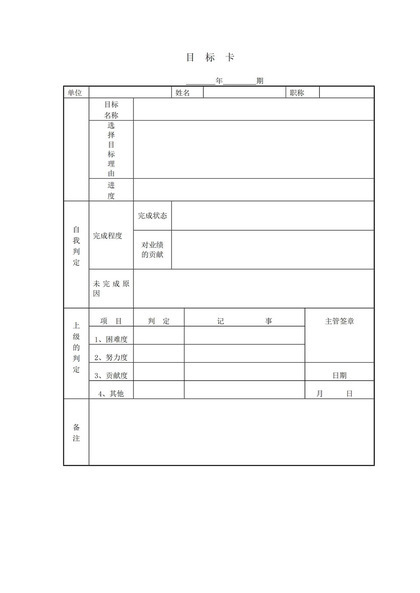 目标卡之员工项目目标制订word模板