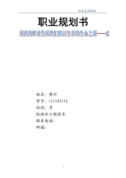 给水排水工程专业通用大学生职业生涯规划Word模板