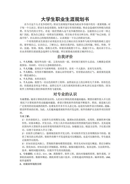 白色简约软件开发专业大学生职业生涯规划书Word模板