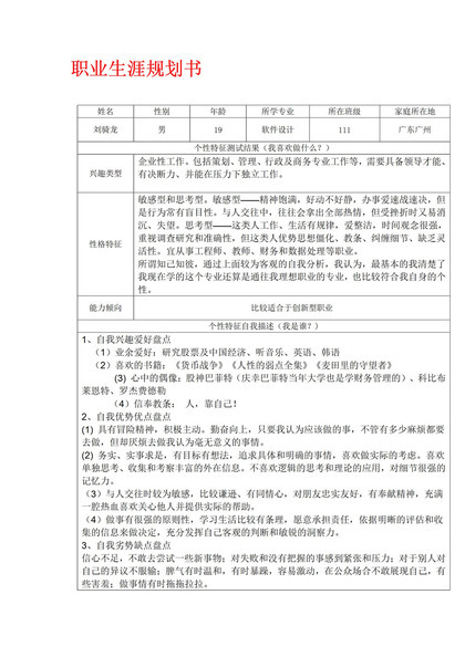 简约风格软件设计专业大学生职业生涯规划书Word模板